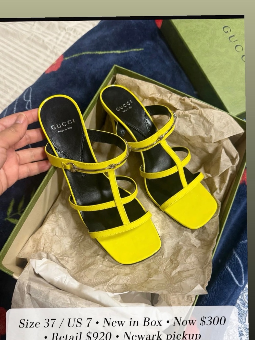 Gucci Yellow Multi-Strap Square-Toe Heeled Sandals